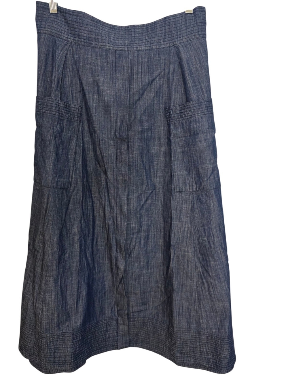Zapelle Custom Cotton Chambray Denim Midi Skirt Patch Pockets XL